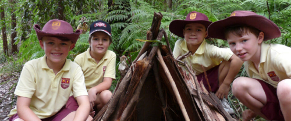 School Children Building a Gunyah on an excursion